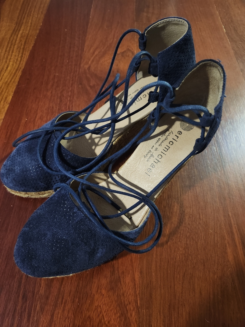 Eric Michael Navy Suede Espadrille Lace-Up Wedges